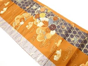 蝶に笠松・菊・梅模様織り出し　袋帯